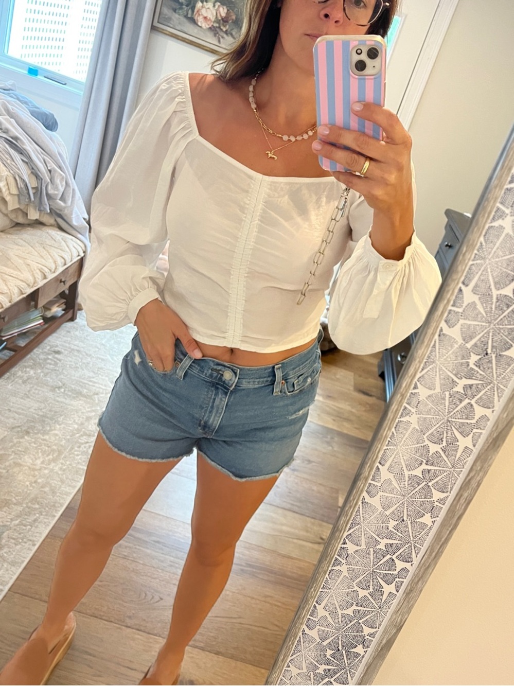 a new day White Square-Neck Puff Sleeve Crop Top